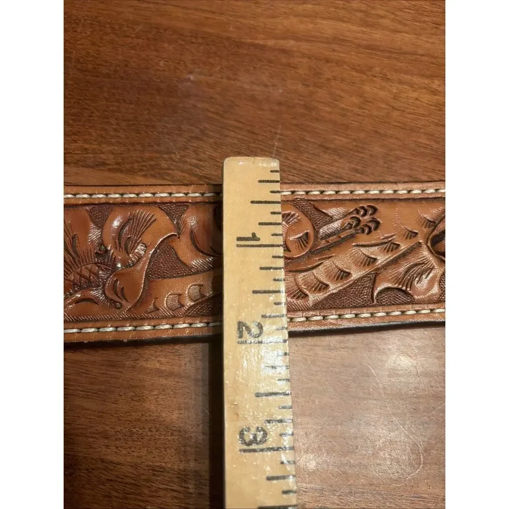 Western Belt For Men Cowboy Full Grain Leather Hand Tooled 26 No Buckle